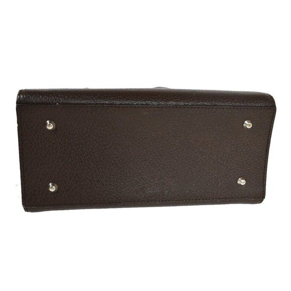 BURBERRY Logo Hand Tote Bag Leather Brown Silver - Picture 11 of 15